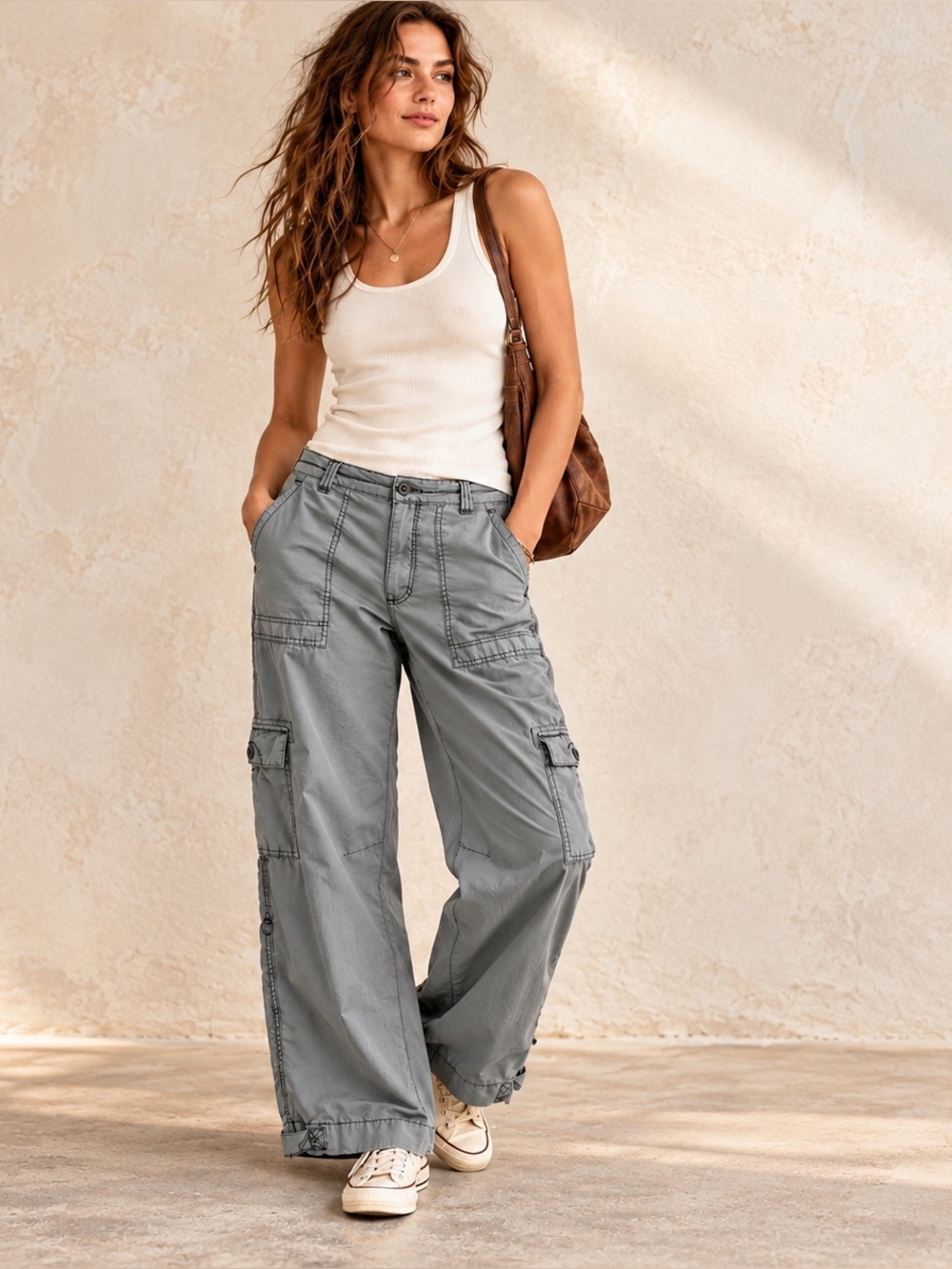 Pilcro Anthropologie Gray Utility Cargo Pants Wide Leg US 30
